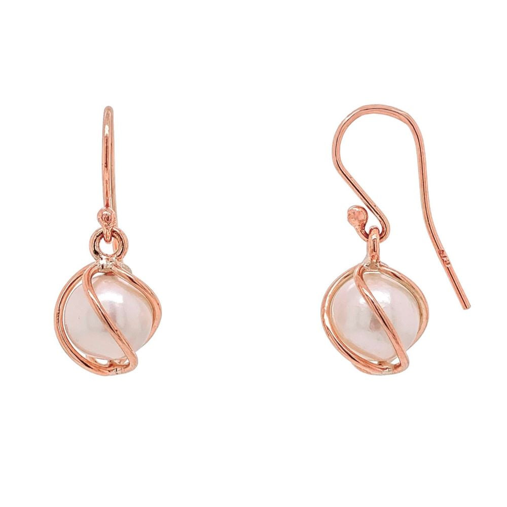 9ct Rose Gold Twist Design Freshwater Pearl Drop Earrings Oroginale Fine Jewellery 9483