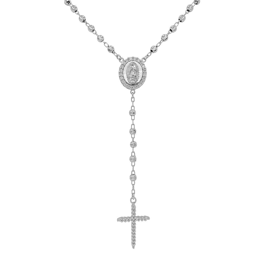 9ct White Gold CZ Rosary Bead Necklace Oroginale Fine Jewellery