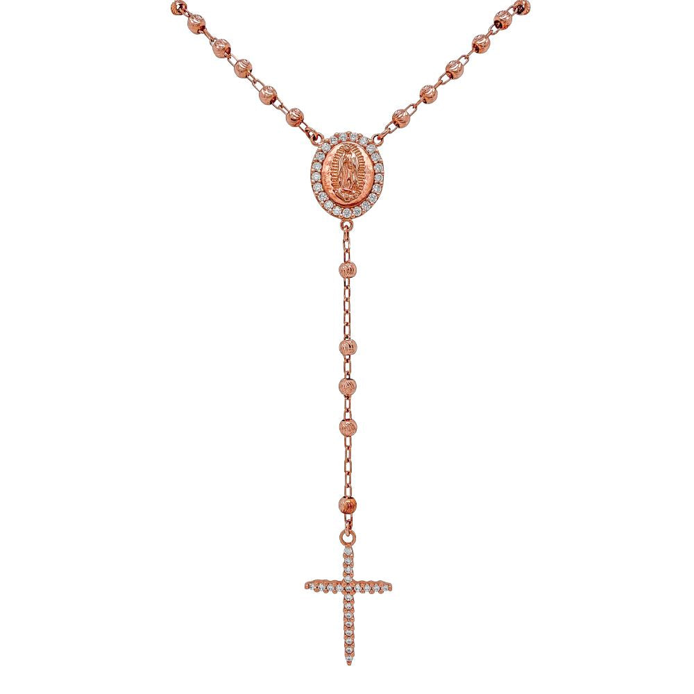 9ct Rose Gold CZ Rosary Bead Necklace – Oroginale Fine Jewellery