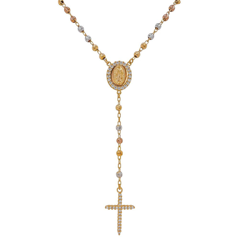 9ct Three Tone CZ Rosary Bead Necklace – Oroginale Fine Jewellery